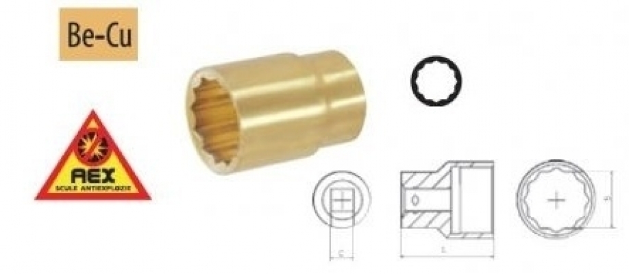 Cap cheie tubulara dublu hexagon  Be-Cu 1/2” DH - T-EX-9/16”, L=40mm cap, cheie, tubulara, hexagon, anti-explozie